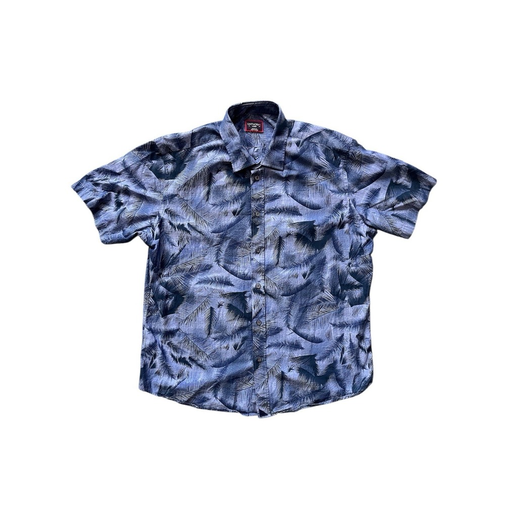 UNTUCKit Shirt Mens Large Blue Reg Fit Cotton Palm Short Sleeve Casual Button